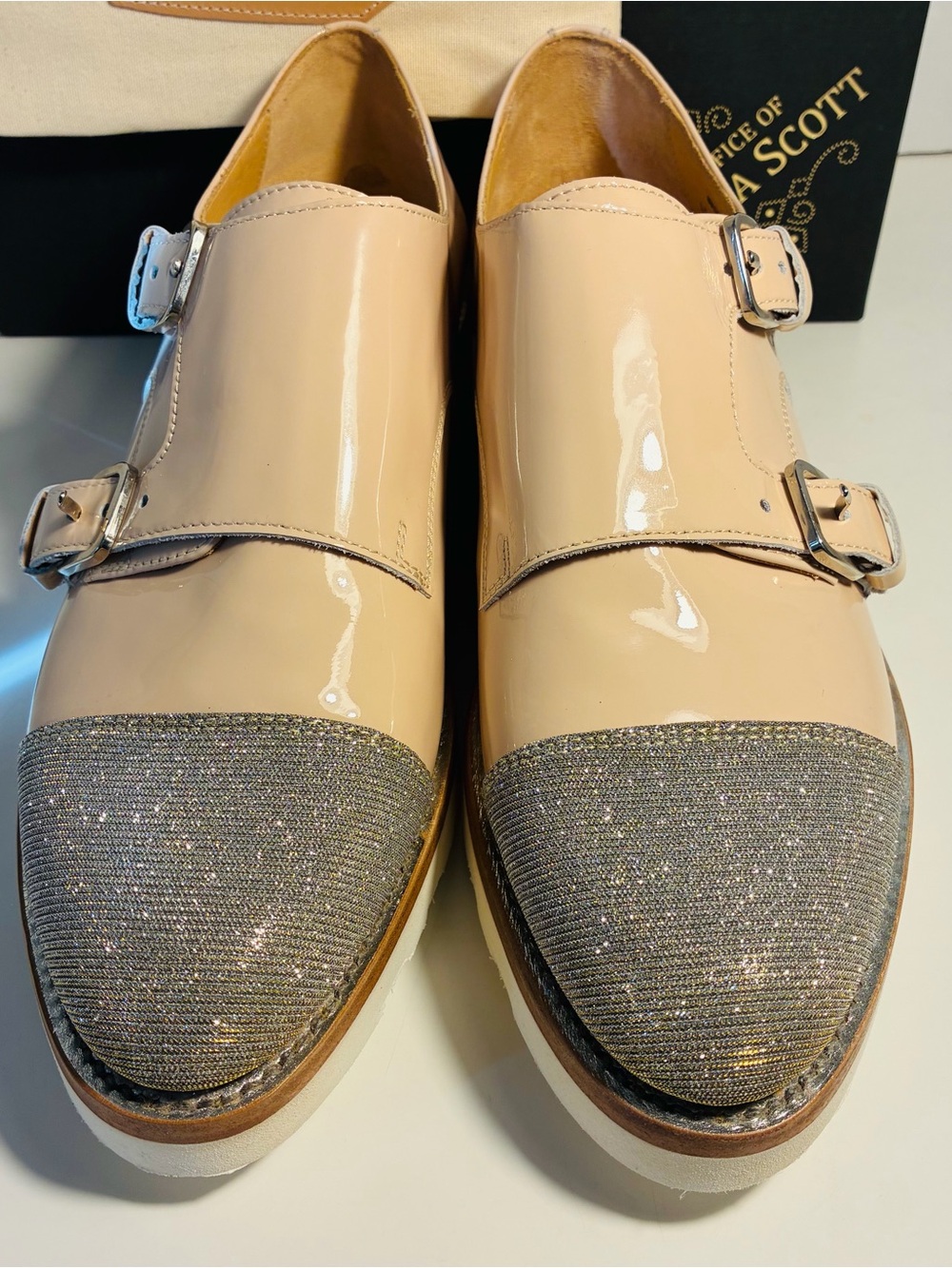 The Office of Angela Scott Mr. Sterling Double Monk Strap Nude Metallic Size 40 - Picture 2 of 12